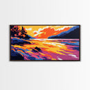 River Sunset, Vibrant Nature Art, Mountain Landscape, Warm Color Wall Art, Bold Home Decor, Canvas Print, Office Wall Art, Modern Boho Art