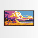 Sand Dunes, Ocean, Clouds, Framed Canvas Print, Beach Landscape, Coastal Wall Art, Tranquil Scene, Vibrant Colors, Relaxing Home Decor