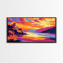Castle Landscape, Sunset Reflection, Fantasy Art, Nature Wall Art, Framed Canvas Print, Office Decor, Majestic View, Mystical Artwork