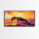 Crab Beach, Fiery Sunset, Ocean Wildlife, Marine Art, Framed Canvas Print, Bathroom Wall Art, Coastal Aesthetic, Vibrant Home Decor
