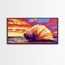 Seashell Sunset, Coastal Treasure, Beach House Art, Framed Canvas Print, Nautical Wall Decor, Summer Home Vibes, Relaxing Atmosphere