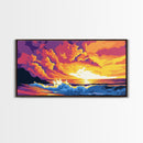 Ocean Sunset, Colorful Seascape, Vibrant Waves, Wall Art, Framed Canvas Print, Beach Decor, Nautical Art, Living Room Art, Gift Idea