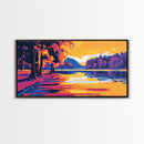 Autumn Lake, Vibrant Fall Landscape, Colorful Nature Art, Sunset Reflection, Framed Canvas Print, Living Room Wall Decor, Rustic Home Art