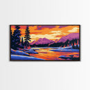 Vibrant Mountain Landscape, Sunset Wall Art, Bold Colorful Nature Print, Modern Alpine Home Decor, Framed Canvas Print, Living Room Art