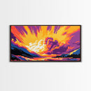 Ocean Wave Explosion, Vibrant Surf Art, Tropical Beach Print, Sunset Seascape Painting, Coastal Home Decor, Framed Canvas Print