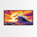 Giant Rolling Wave, Colorful Ocean Art, Surfing Seascape Print, Bold Sunset Water Painting, Beach House Wall Decor, Framed Canvas Print