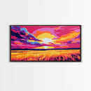 Reflected Sunset Glow, Tranquil Landscape Art, Vibrant Water Print, Bold Color Home Decor, Relaxing Wall Painting, Framed Canvas Print