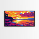 Fiery Lake Reflection, Bold Colorful Art, Scenic Nature Painting, Vibrant Home Wall Decor, Serene Landscape Print, Framed Canvas Print
