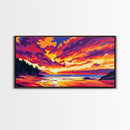 Lake Sunset Ripples, Peaceful Water Art, Colorful Nature Print, Vibrant Reflection Painting, Relaxing Home Wall Decor, Framed Canvas Print