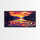 Mountain Sunset Reflection, Bold Landscape Art, Vibrant Sky Print, Serene Nature Painting, Warm Home Wall Decor, Framed Canvas Print