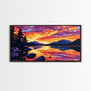 Tropical Beach Scene, Surfboard Sunset Art, Vibrant Coastal Print, Bold Colorful Painting, Relaxing Seaside Home Decor, Framed Canvas Print