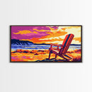 Adirondack Chair, Beach Sunset Art, Relaxing Coastal Scene, Vibrant Nature Painting, Framed Canvas Print, Bedroom Wall Decor, Summer Home