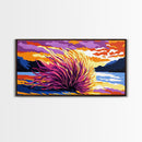 Sea Sunset, Fiery Sky, Vibrant Ocean Art, Beach House Decor, Coastal Wall Art, Framed Canvas Print, Serene Landscape Painting