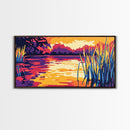 Floating Boat, River Serenity, Peaceful Landscape, Framed Canvas Print, Vibrant Water Art, Meditation Wall Decor, Tranquil Scene