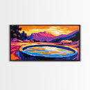 Sunset Bench, Peaceful Reflection, Romantic View, Framed Canvas Print, Minimalist Wall Art, Bedroom Decor, Warm Sunset Scene
