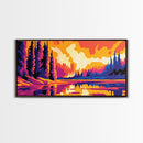 River Reflection, Dreamy Sunset Landscape, Tranquil Nature Art, Golden Horizon Painting, Framed Canvas Print, Office Decor, Living Room Art