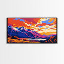 Sunset Cabin, Lakeside Home Decor, Rustic Art, Colorful Landscape, Vibrant Wall Art, Framed Canvas Print, Living Room Wall Art