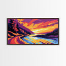Valley View, Mountain Landscape, Colorful Wilderness Art, Vibrant Home Decor, Scenic Nature Painting, Framed Canvas Print, Office Wall Art