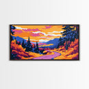 River Reflection, Tranquil Nature Art, Sunset Glow, Vibrant Water Scene, Peaceful Landscape, Framed Canvas Print, Dining Room Wall Art