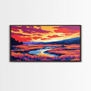 Speedboat Scene, Coastal Sunset, Vibrant Ocean Art, Colorful Seascape, Summer Getaway, Framed Canvas Print, Beach House Wall Art