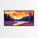 Forest, River, Sunset Sky, Vibrant Nature Scene, Framed Canvas Print, Wall Art, Cabin Home, Cozy Retreat, Outdoor Lovers, Rustic Aesthetic
