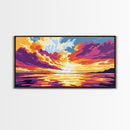 Sunset, Ocean Art, Vibrant Sky, Beach House Decor, Framed Canvas Print, Living Room Wall Art, Colorful Painting, Seaside Aesthetic