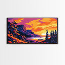 Mountain Lake, Sunset Reflection, Nature Landscape, Fall Wall Art, Framed Canvas Print, Rustic Home, Cabin Decor, Serene Painting