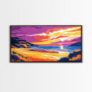 Golden Beach, Ocean Horizon, Tropical Artwork, Framed Canvas Print, Beach House Wall Art, Relaxing Landscape, Vibrant Decor