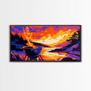 Lakeside Barbecue, Outdoor Grill Art, Sunset Picnic Scene, Framed Canvas Print, Rustic Home Decor, Cabin Wall Art, Nature Lover Gift