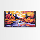 Autumn River, Fall Colors, Nature Scene, Framed Canvas Print, Rustic Home Decor, Living Room Wall Art, Landscape Painting, Boho Art