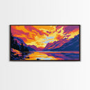 Sunset Lake, Mountain View, Vibrant Sky, Canvas Print, Modern Wall Art, Office Decor, Nature Painting, Boho Landscape, Rustic Aesthetic