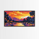 Sunset Reflection, Peaceful River, Mountain Landscape, Framed Canvas Print, Nature Home Decor, Office Artwork, Fall Aesthetic