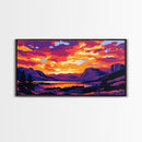 Twilight Mountains, Sunset Glow, Vibrant Nature, Framed Canvas Print, Landscape Wall Art, Bedroom Decor, Bold Colors, Autumn Scenic View