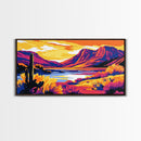 Desert Cactus Sunset, Canvas Print, Southwest Wall Art, Colorful Mountain Art, Nature Landscape, Boho Aesthetic, Office Wall Decor