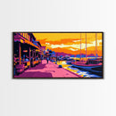 Harbor Sunset Scene, Framed Canvas Print, Nautical Wall Art, Vibrant Coastal Painting, Seaside Aesthetic, Living Room Wall Decor