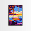 Lake Swing, Sunset, Canvas Print, Serene Nature Art, Vibrant Reflection Painting, Boho Wall Decor, Cozy Home Art, Bedroom Wall Artwork