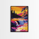 Waterfall Sunset, Framed Canvas Print, Vibrant Nature Art, Bold Water Scene, Colorful Landscape, Relaxing Atmosphere, Home Decor Accent
