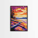 Autumn Beach, Sunset Painting, Vibrant Coastal, Driftwood Art, Framed Canvas Print, Fall Wall Art, Living Room Decor, Landscape Art