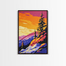 Mountain Glow, Sunset Over Hills, Vibrant Nature Art, Bold Scenic Print, Framed Canvas Print, Rustic Cabin Decor, Fall Wall Art