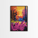 Enchanted Forest, Colorful Nature Scene, Vibrant Trees, Dreamy Woodland, Framed Canvas Print, Living Room Wall Art, Boho Aesthetic
