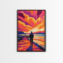 Sunset Walk, Dramatic Sky, Ocean Pier Scene, Vibrant Horizon Art, Canvas Print, Office Wall Art, Beach Home Decor, Modern Art
