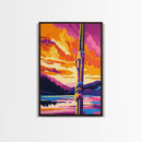 Dock Post, Sunset Reflection, Nautical Art, Framed Canvas Print, Seaside Painting, Rustic Decor, Boat Lover Gift, Office Wall Art