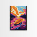 Floating Leaf, Autumn Lake, Vibrant Nature, Canvas Print, Fall Wall Art, Colorful Painting, Home Office Decor, Rustic House Gift