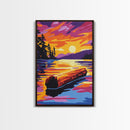 Sunset Log, Forest Lake, Nature Art, Framed Canvas Print, Cabin Decor, Rustic Wall Art, Outdoor Painting, Bedroom Wall Art