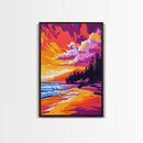 Beach Sunset, Ocean Waves, Coastal Landscape, Canvas Print, Boho Wall Art, Vibrant Sky Painting, Seaside Decor, Living Room Artwork