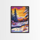 Snowy Forest, Winter Scene, Cozy Landscape, Canvas Print, Christmas Wall Art, Holiday Home Decor, Mountain River, Peaceful Nature Painting