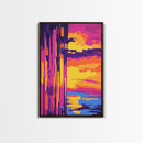 Sunset Reflections, Framed Canvas Print, Abstract Nature Art, Colorful Lake Scene, Modern Home Decor, Peaceful Wall Accent, Living Room Art