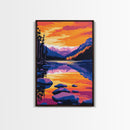 Tranquil Lake, Sunset Glow, Nature Reflection, Peaceful Art, Relaxing Home Decor, Bedroom, Cabin Theme, Canvas Print, Serene Colors