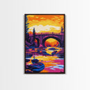Stone Bridge, River Sunset, Nature Landscape, Peaceful Art, Serene Home Decor, Adventure Theme, Bedroom, Canvas Print, Vibrant Colors