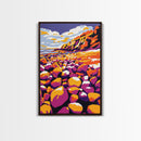 Rocky Beach, Coastal Wall Art, Bold Color Palette, Ocean Sunset, Canvas Print, Nautical Decor, Beach House Art, Abstract Landscape